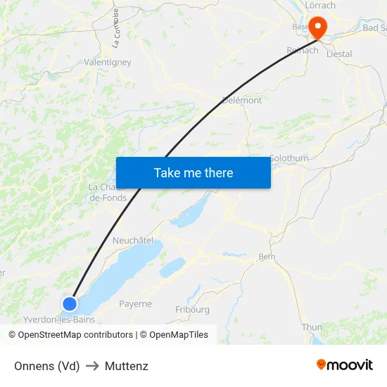 Onnens (Vd) to Muttenz map