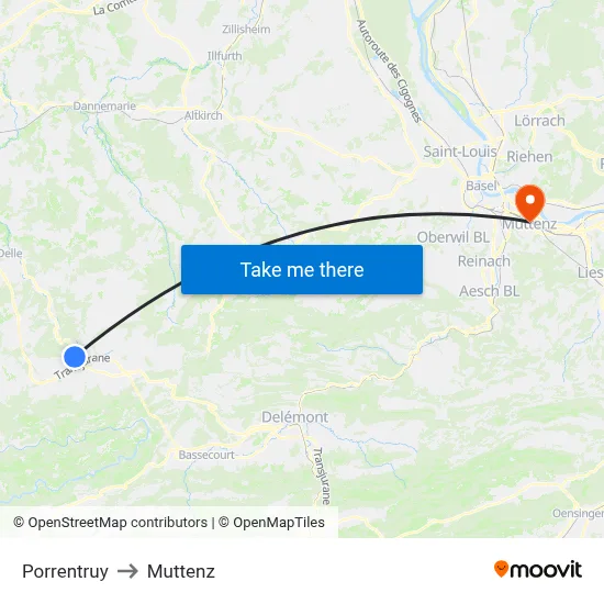 Porrentruy to Muttenz map