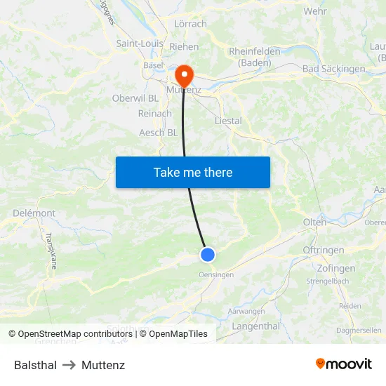 Balsthal to Muttenz map