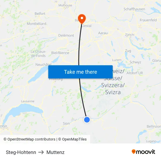 Steg-Hohtenn to Muttenz map