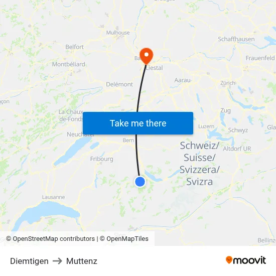 Diemtigen to Muttenz map