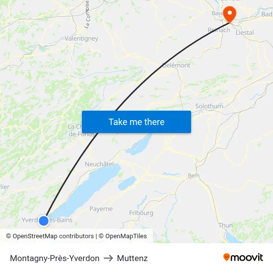 Montagny-Près-Yverdon to Muttenz map