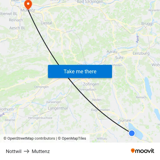 Nottwil to Muttenz map