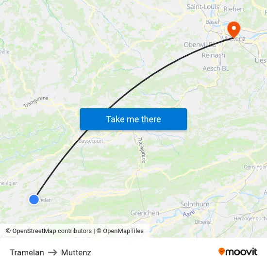 Tramelan to Muttenz map