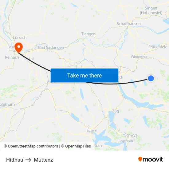 Hittnau to Muttenz map