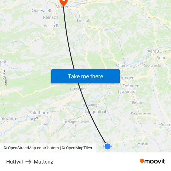 Huttwil to Muttenz map