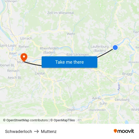 Schwaderloch to Muttenz map