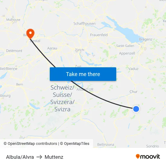 Albula/Alvra to Muttenz map