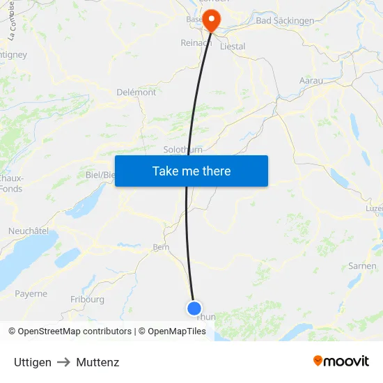 Uttigen to Muttenz map