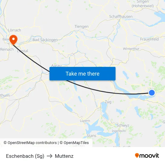 Eschenbach (Sg) to Muttenz map