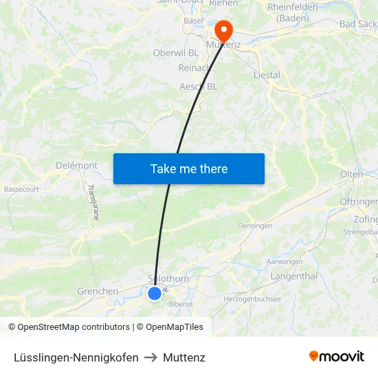 Lüsslingen-Nennigkofen to Muttenz map