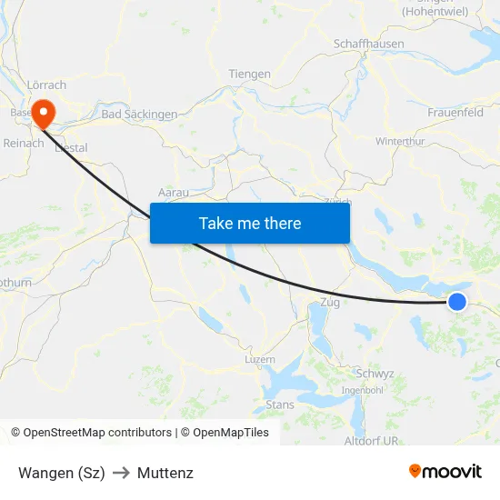 Wangen (Sz) to Muttenz map