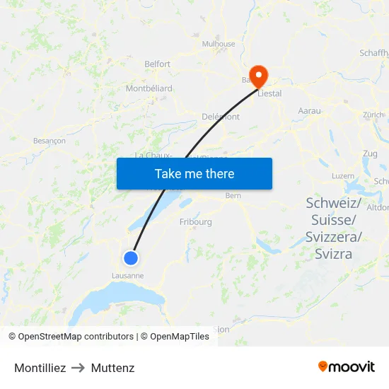 Montilliez to Muttenz map