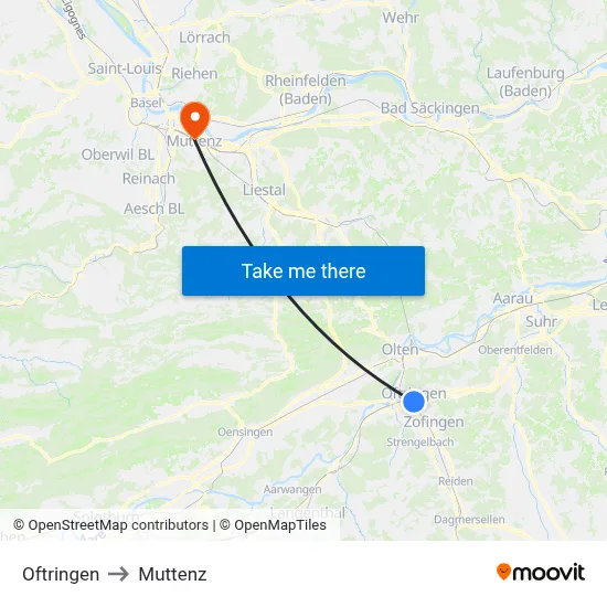 Oftringen to Muttenz map