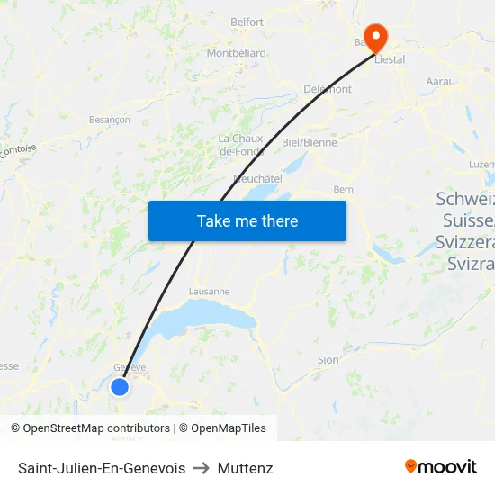 Saint-Julien-En-Genevois to Muttenz map