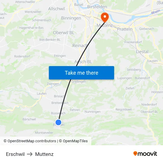 Erschwil to Muttenz map