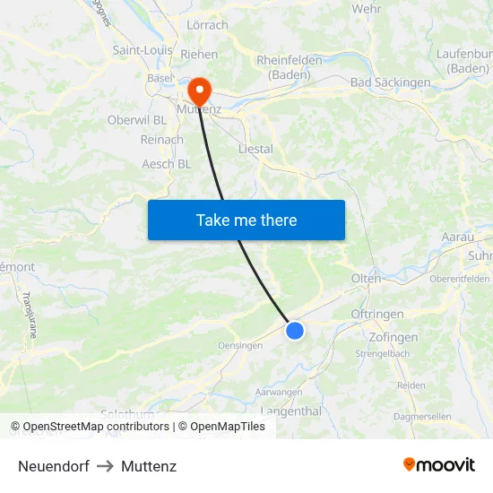 Neuendorf to Muttenz map