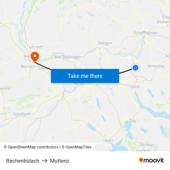 Bachenbülach to Muttenz map