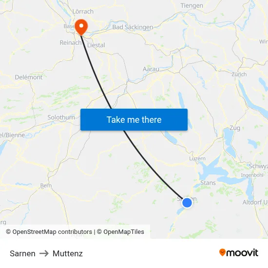 Sarnen to Muttenz map