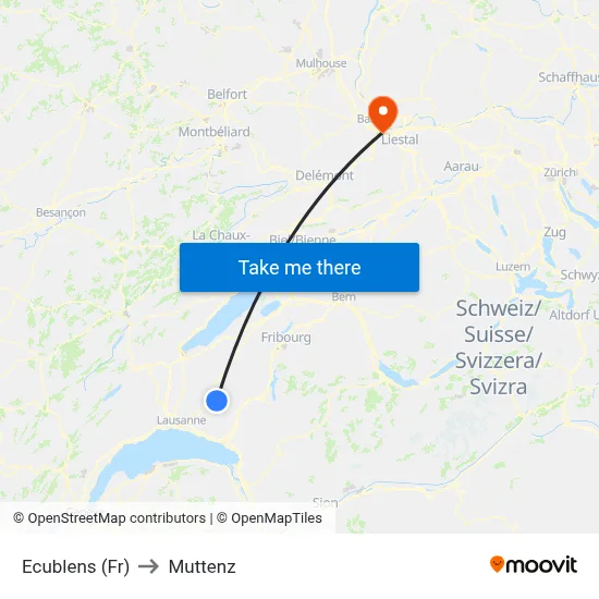 Ecublens (Fr) to Muttenz map