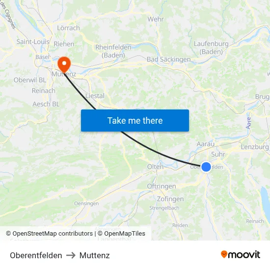 Oberentfelden to Muttenz map
