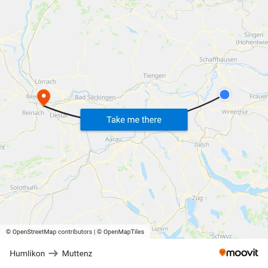 Humlikon to Muttenz map