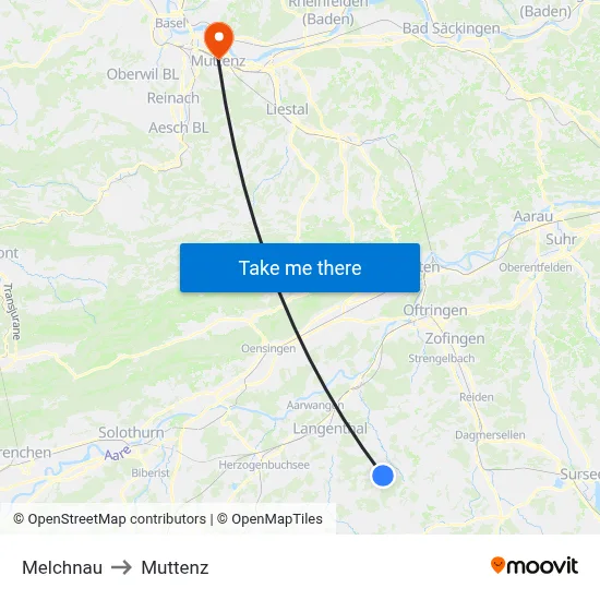 Melchnau to Muttenz map
