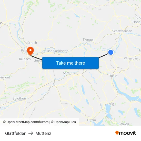 Glattfelden to Muttenz map