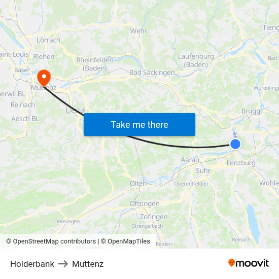 Holderbank to Muttenz map