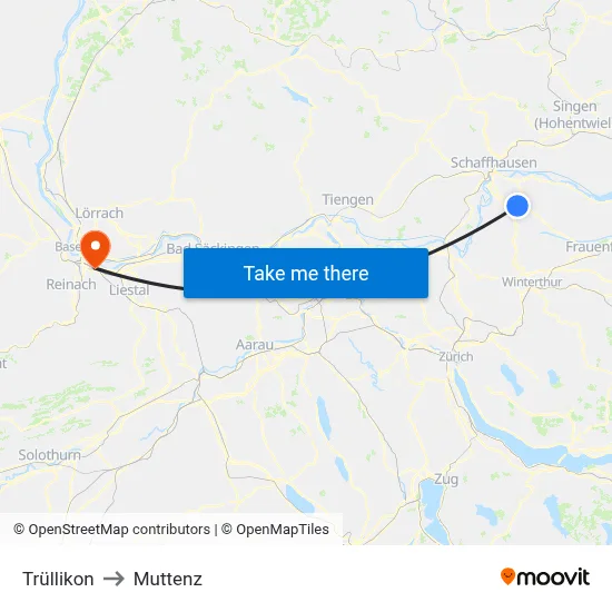 Trüllikon to Muttenz map