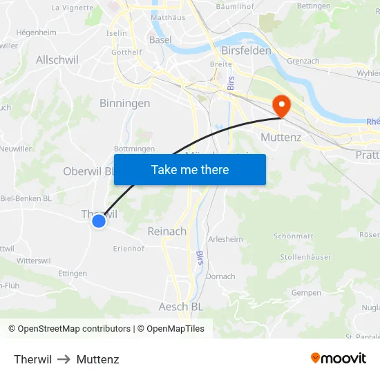 Therwil to Muttenz map
