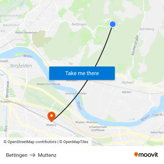 Bettingen to Muttenz map