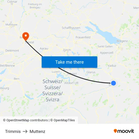 Trimmis to Muttenz map