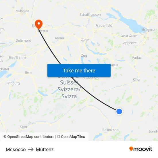 Mesocco to Muttenz map