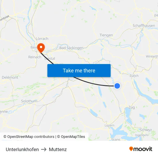 Unterlunkhofen to Muttenz map