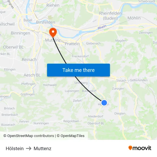 Hölstein to Muttenz map