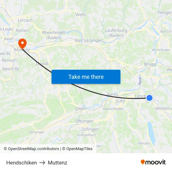 Hendschiken to Muttenz map