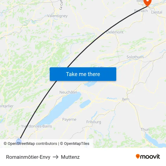 Romainmôtier-Envy to Muttenz map
