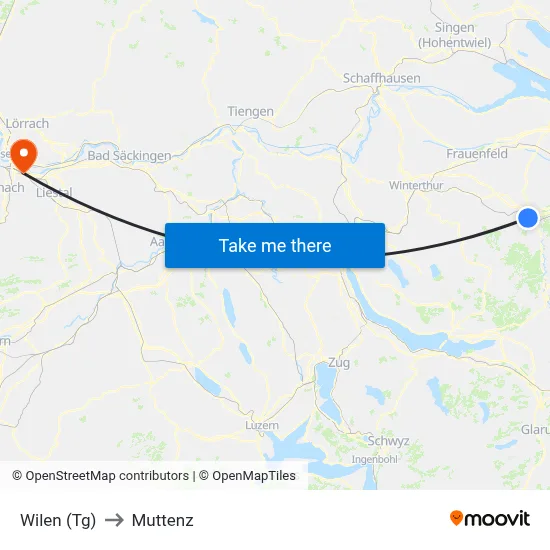 Wilen (Tg) to Muttenz map