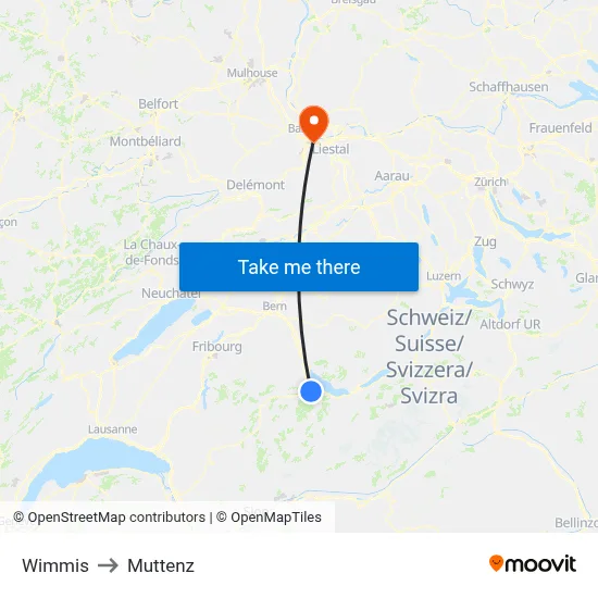 Wimmis to Muttenz map