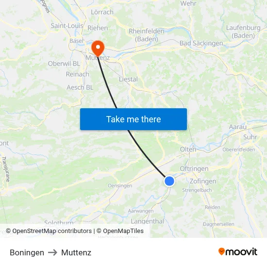 Boningen to Muttenz map