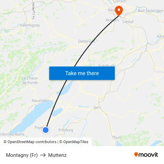 Montagny (Fr) to Muttenz map