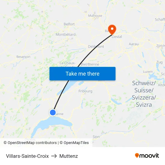Villars-Sainte-Croix to Muttenz map