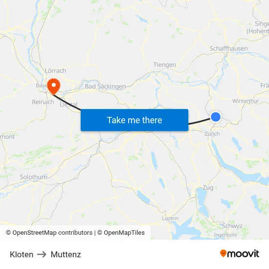 Kloten to Muttenz map