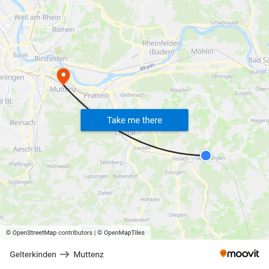 Gelterkinden to Muttenz map