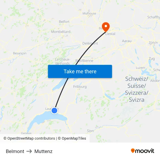 Belmont to Muttenz map