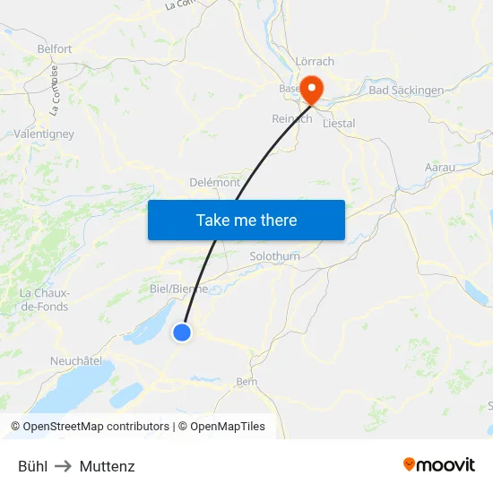 Bühl to Muttenz map