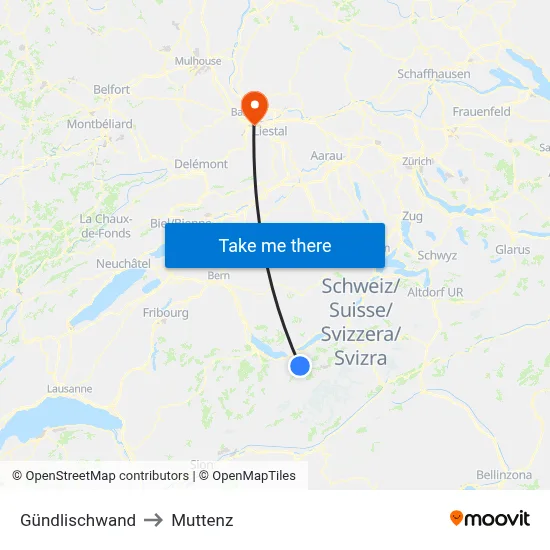 Gündlischwand to Muttenz map