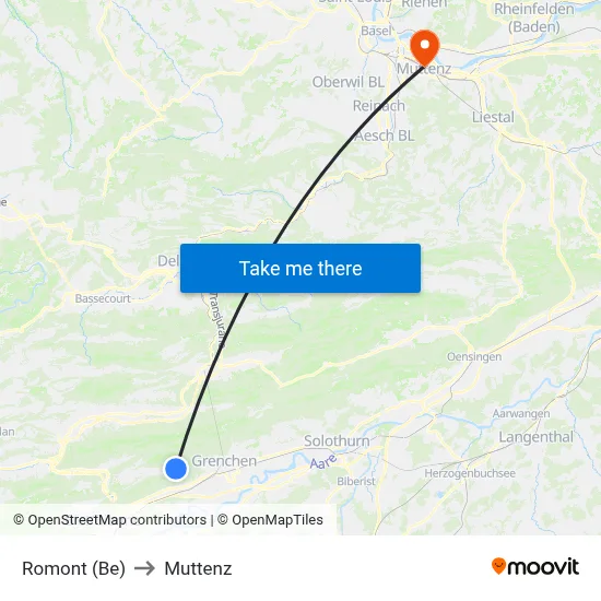 Romont (Be) to Muttenz map