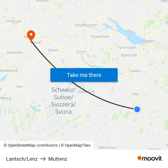 Lantsch/Lenz to Muttenz map